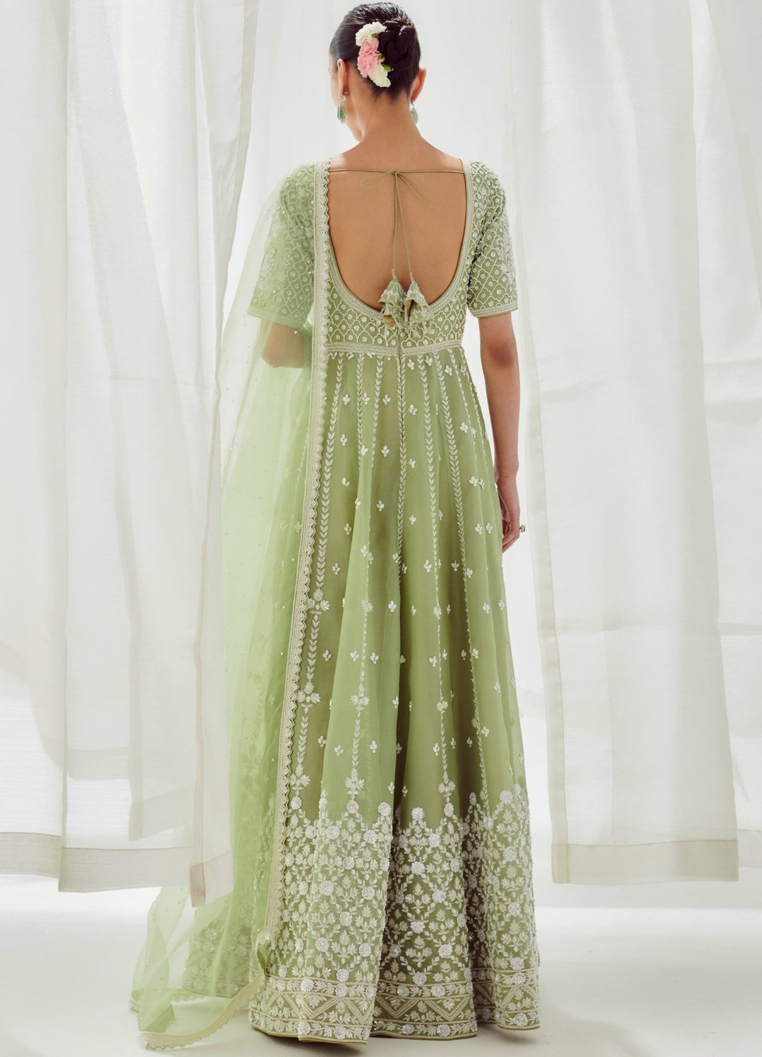 Green Embellished Organza Anarkali Set With Dupatta Suhino - Fabilicious Fashion