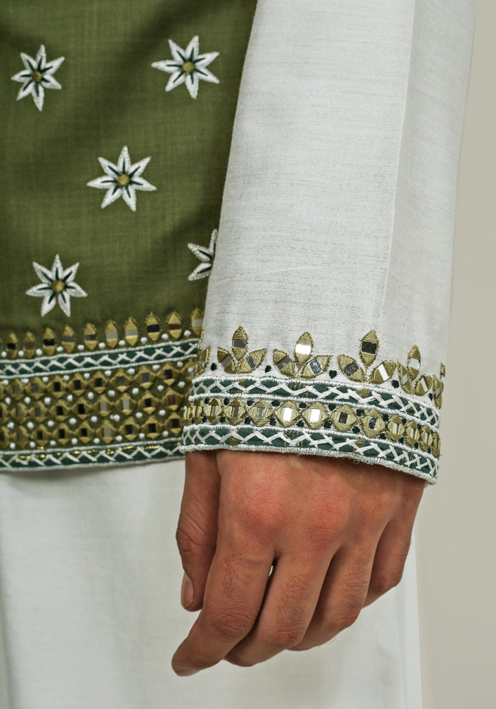 Green Embroidered Nehru Jacket Kurta Set Chatenya Mittal - Fabilicious Fashion