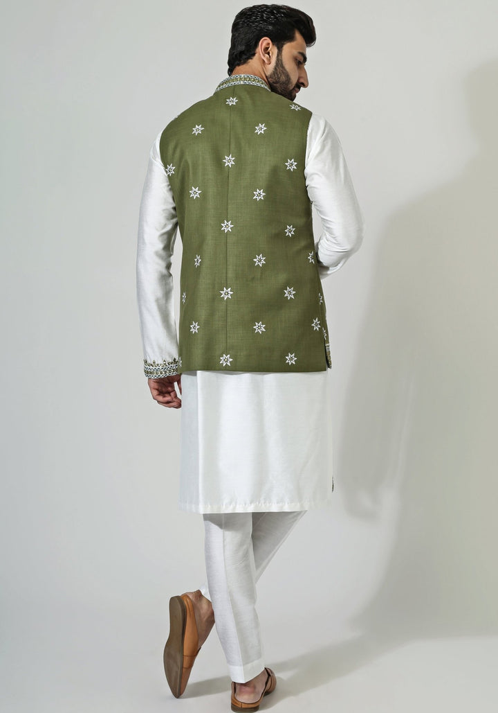 Green Embroidered Nehru Jacket Kurta Set Chatenya Mittal - Fabilicious Fashion