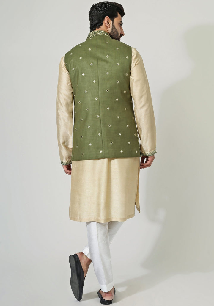 Green Embroidered Nehru Jacket Kurta Set Chatenya Mittal - Fabilicious Fashion