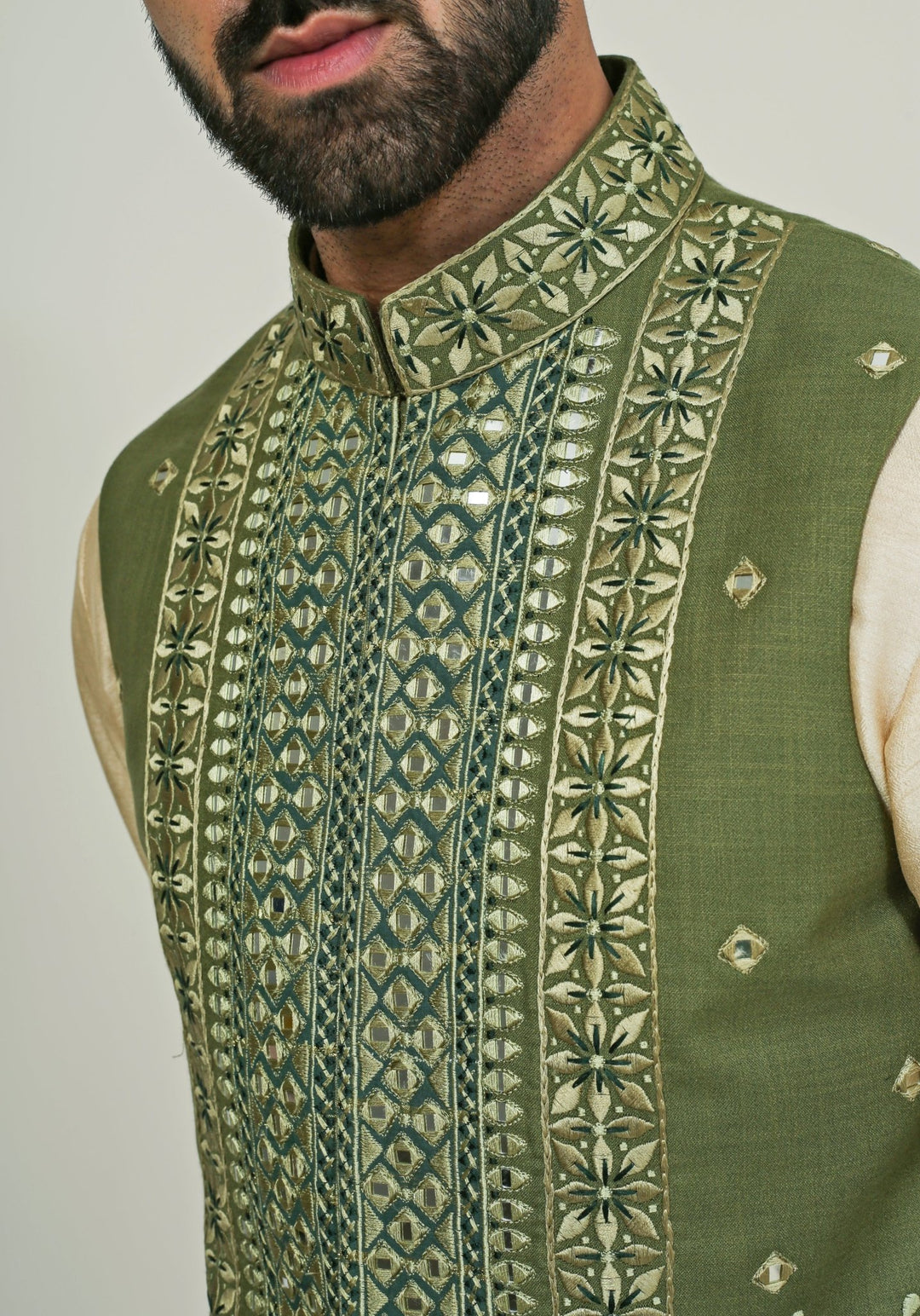 Green Embroidered Nehru Jacket Kurta Set Chatenya Mittal - Fabilicious Fashion