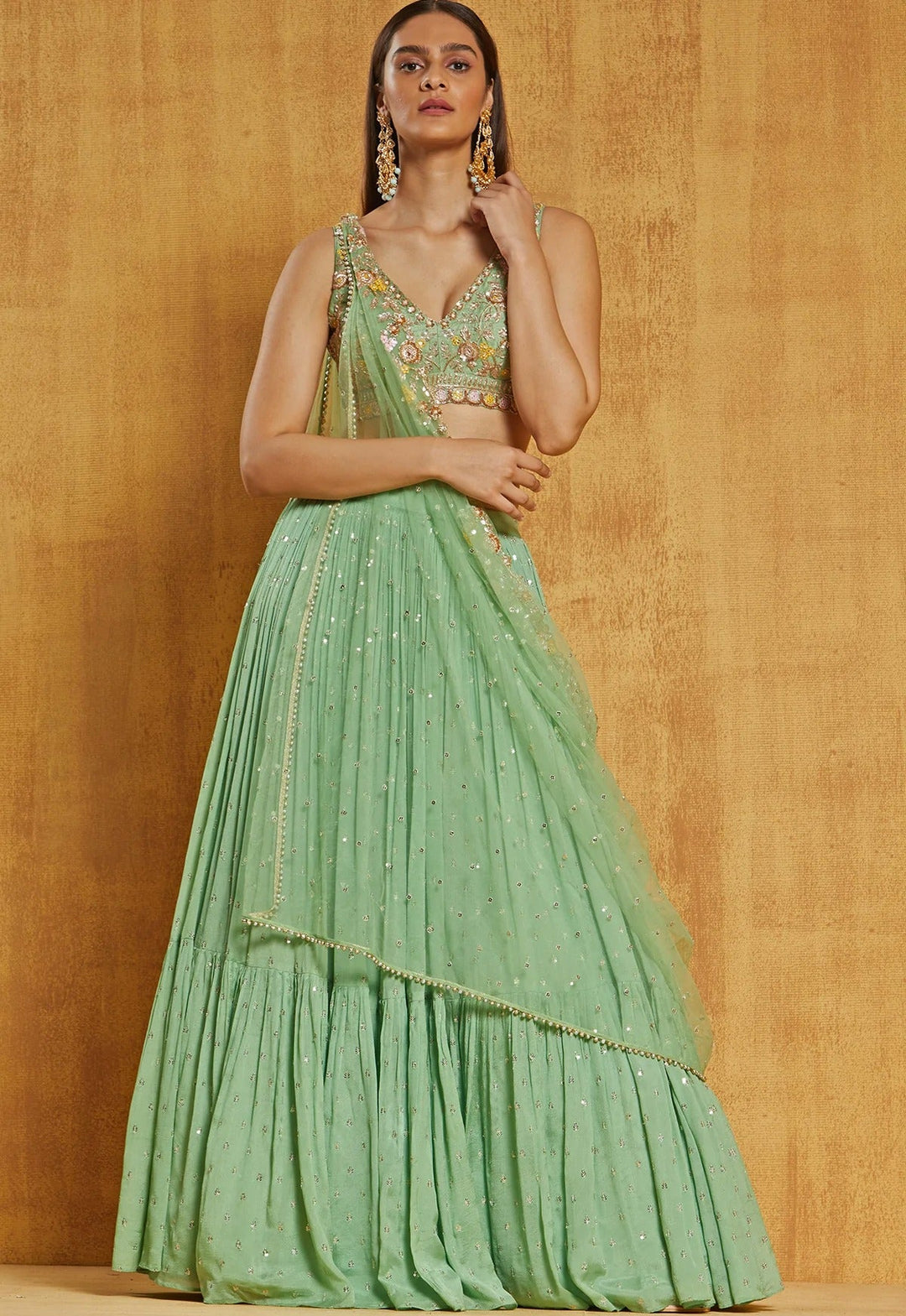 Green Meadow Embroidered Lehenga Set Chamee n Palak - Fabilicious Fashion