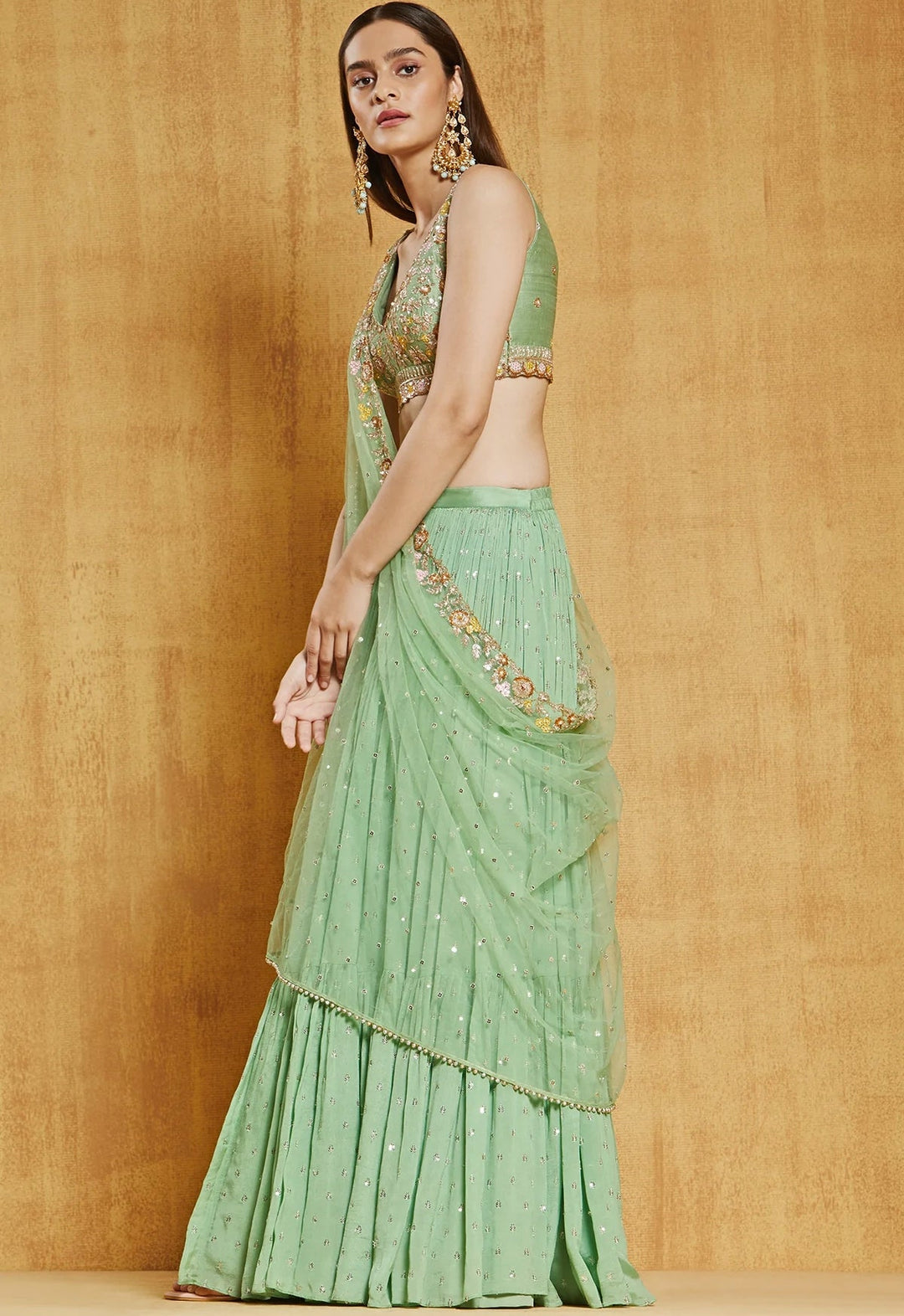 Green Meadow Embroidered Lehenga Set Chamee n Palak - Fabilicious Fashion