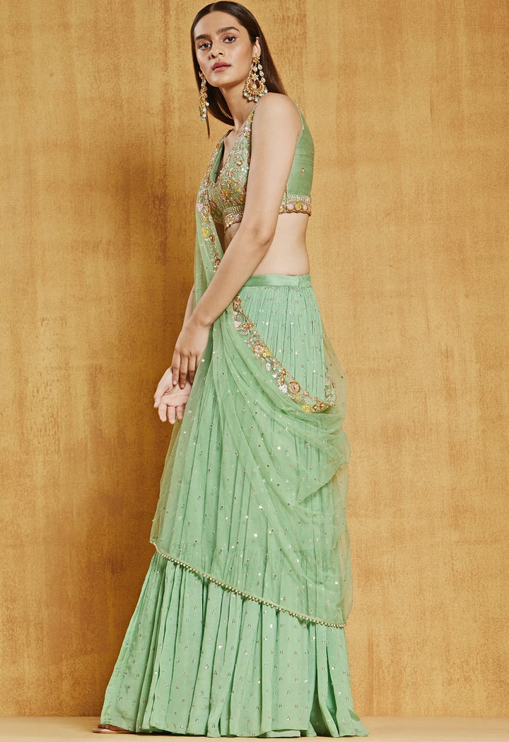 Green Meadow Embroidered Lehenga Set Chamee n Palak - Fabilicious Fashion