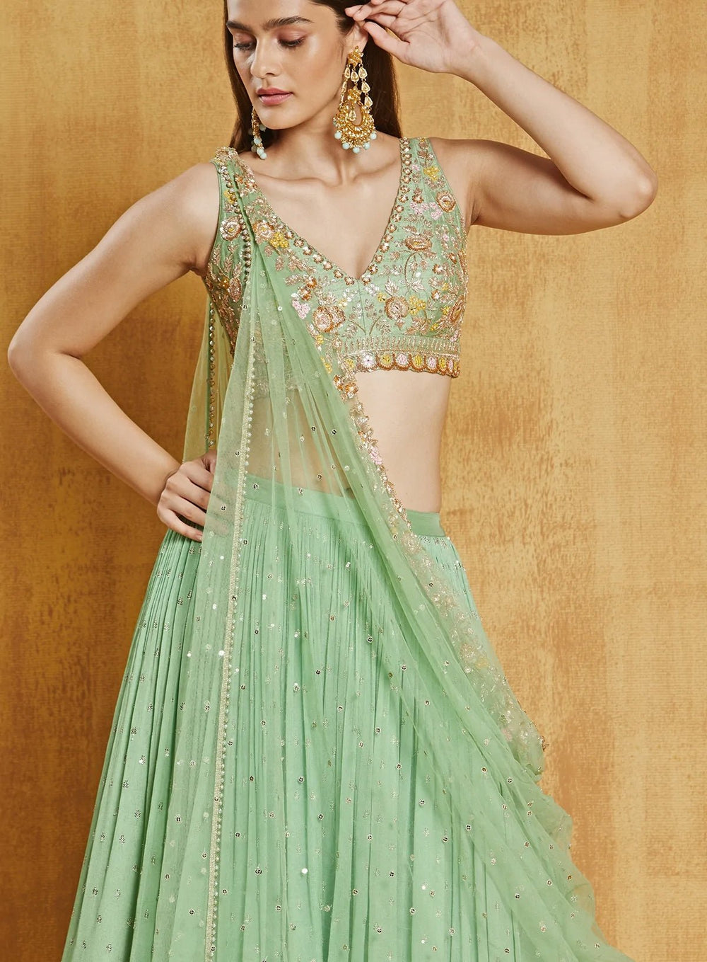 Green Meadow Embroidered Lehenga Set Chamee n Palak - Fabilicious Fashion