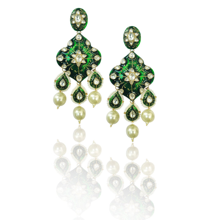 Green Meena Work Earring With Pearl Riana by Shikha Jindal - Fabilicious Fashion