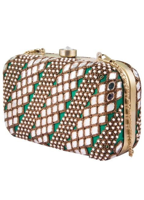 Green Mirrorwork Clutch The Purple Sack - Fabilicious Fashion