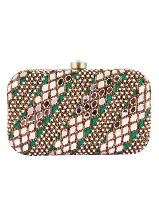 Green Mirrorwork Clutch The Purple Sack - Fabilicious Fashion