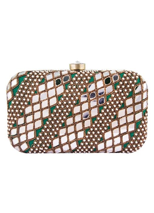 Green Mirrorwork Clutch The Purple Sack - Fabilicious Fashion