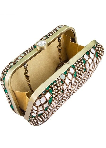 Green Mirrorwork Clutch The Purple Sack - Fabilicious Fashion