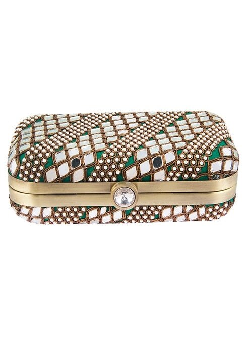 Green Mirrorwork Clutch The Purple Sack - Fabilicious Fashion