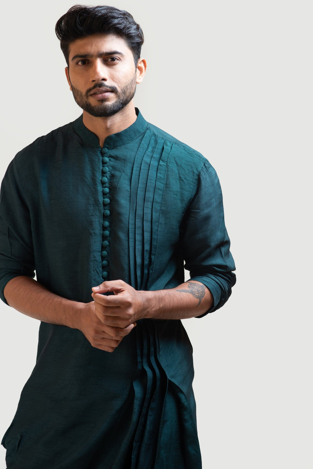 Green Silk Draped Kurta Set Smriti - Fabilicious Fashion