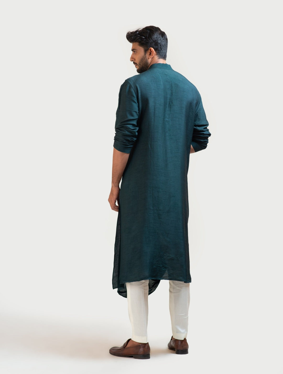 Green Silk Draped Kurta Set Smriti - Fabilicious Fashion