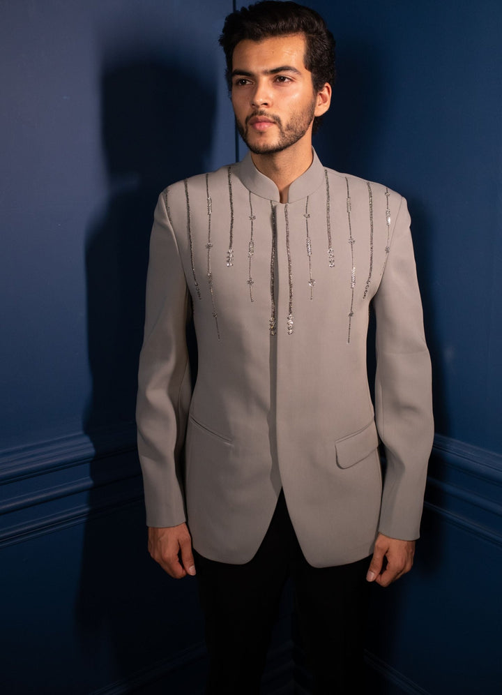 grey and black bandgala set Contrast by Parth - Fabilicious Fashion