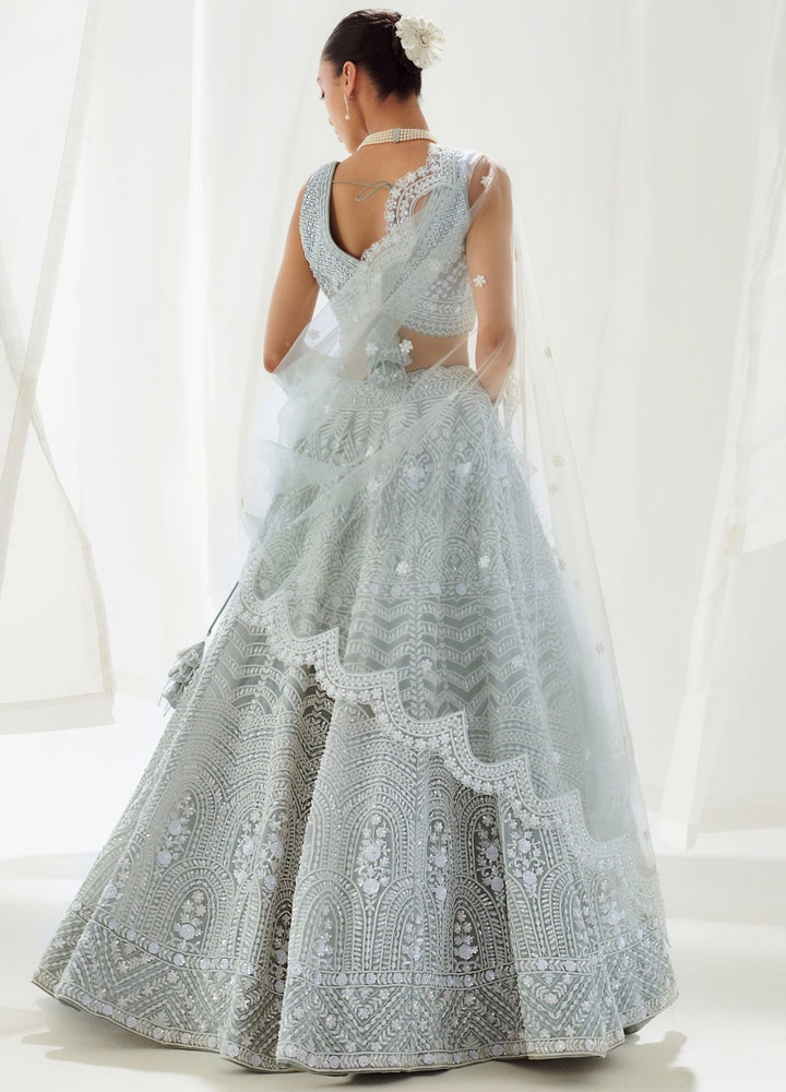 Grey Embellished Organza Lehenga Set With Sleveless Blouse Suhino - Fabilicious Fashion