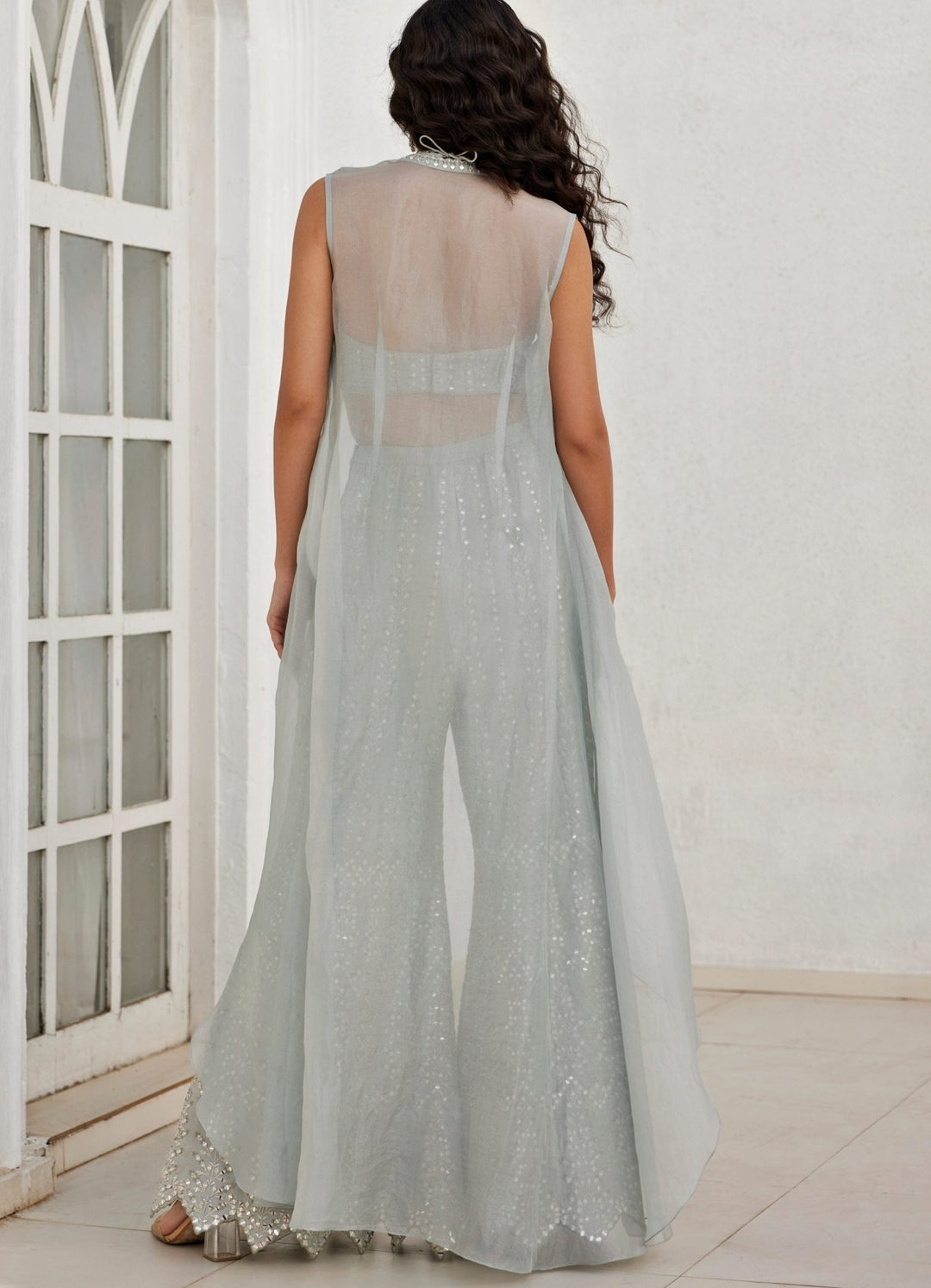 Grey Embroidered Pant Jacket Set Chamee and Palak - Fabilicious Fashion
