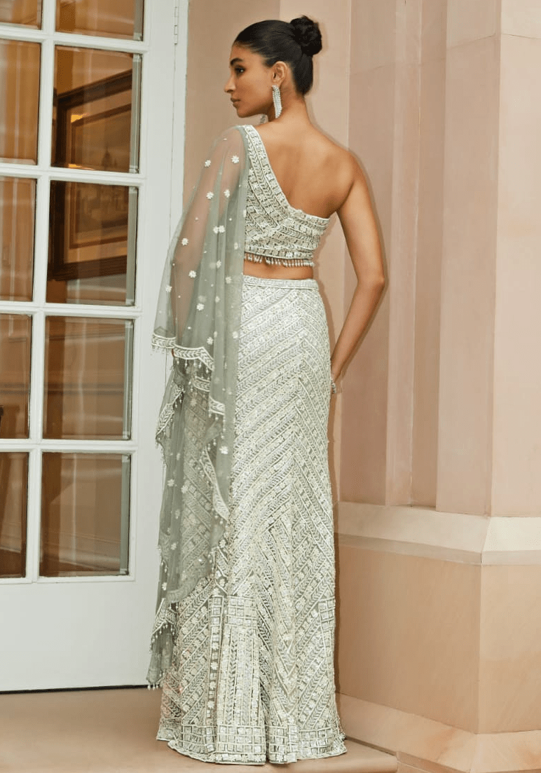 Grey Embroidered Slit Lehenga Set Nitika Gujral - Fabilicious Fashion