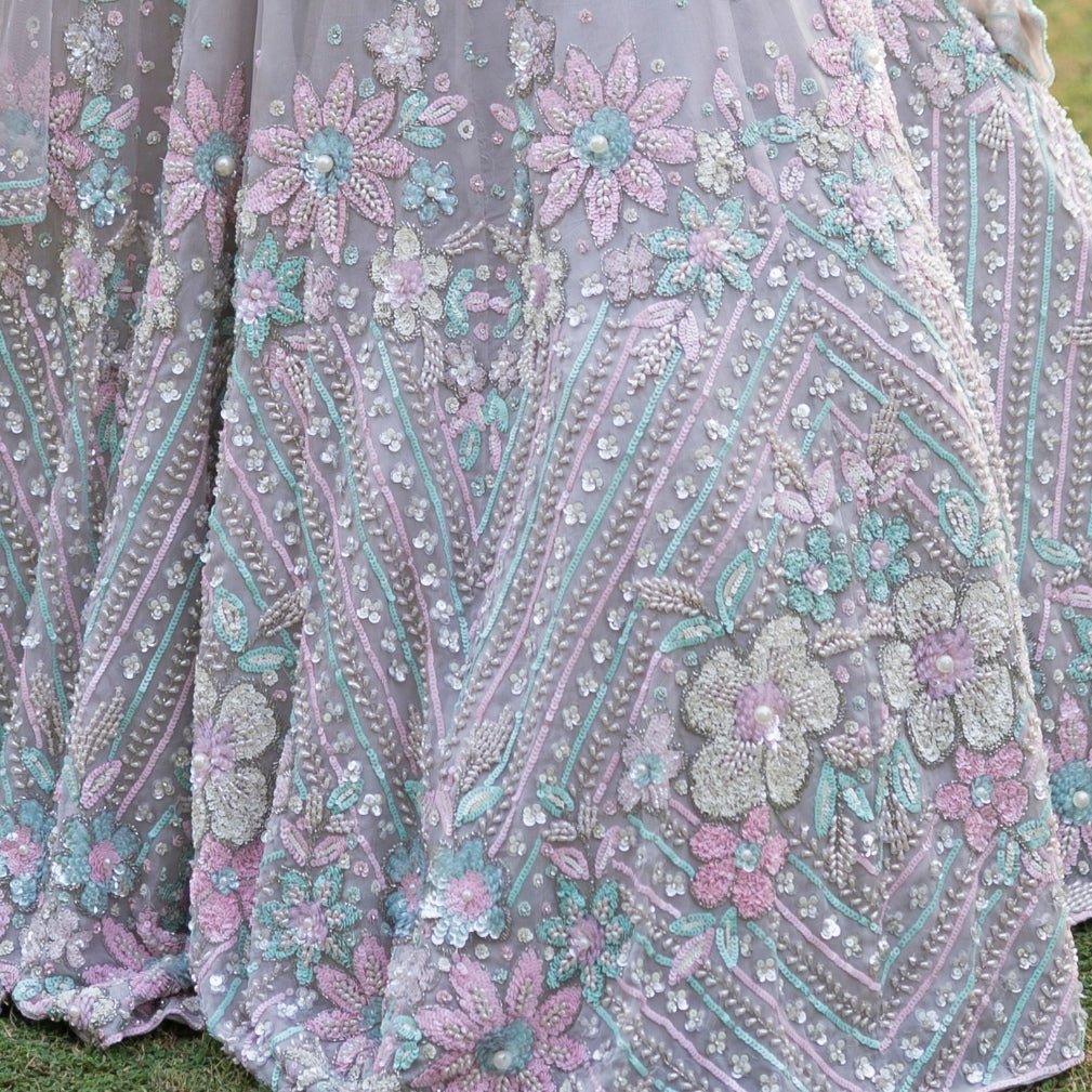Grey Floral Organza Lehenga Set Angad Singh - Fabilicious Fashion