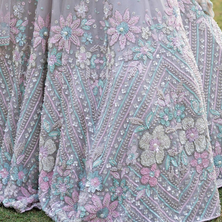 Grey Floral Organza Lehenga Set Angad Singh - Fabilicious Fashion