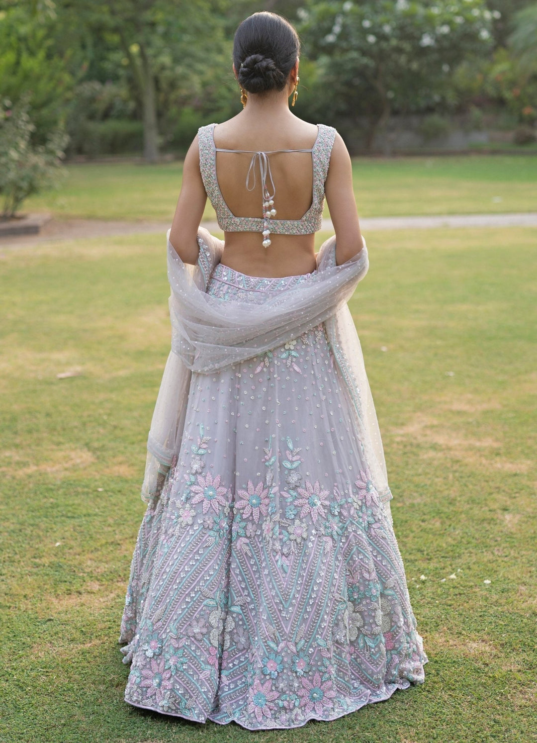 Grey Floral Organza Lehenga Set Angad Singh - Fabilicious Fashion