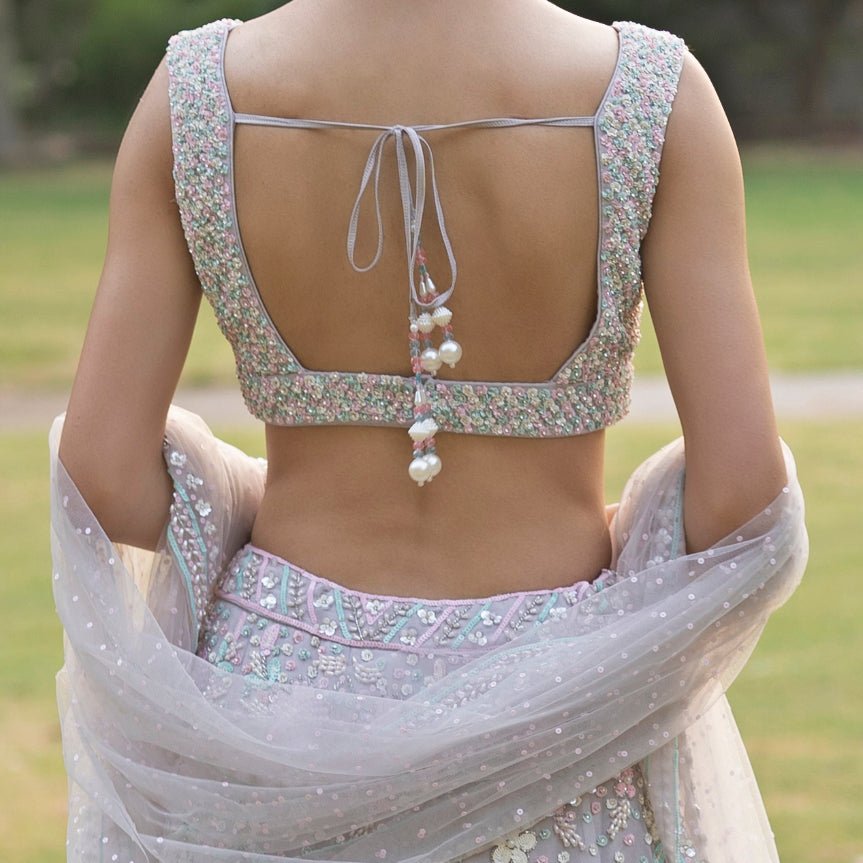 Grey Floral Organza Lehenga Set Angad Singh - Fabilicious Fashion
