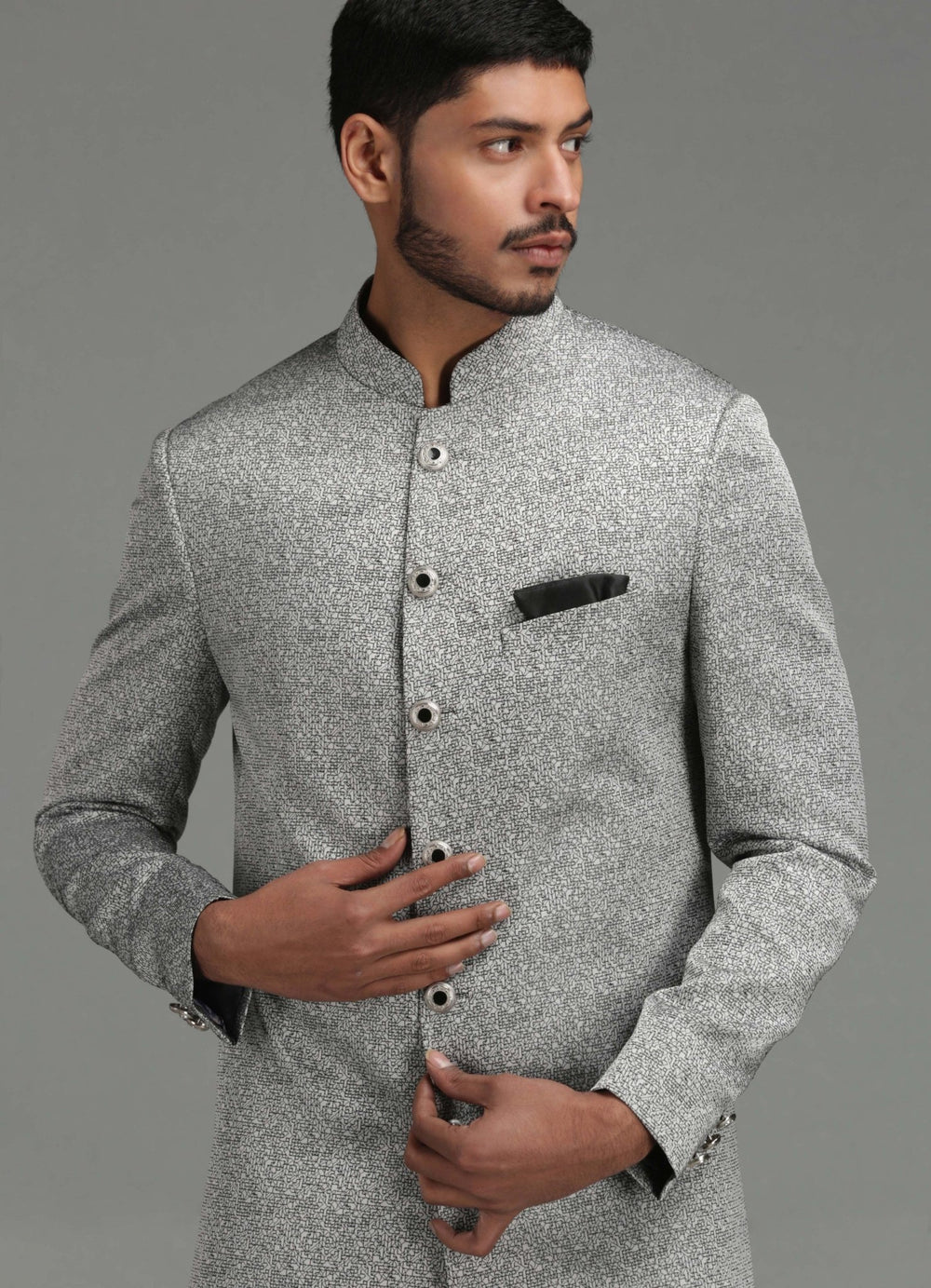 Grey Geometric Design Achkan Set Chatenya Mittal - Fabilicious Fashion
