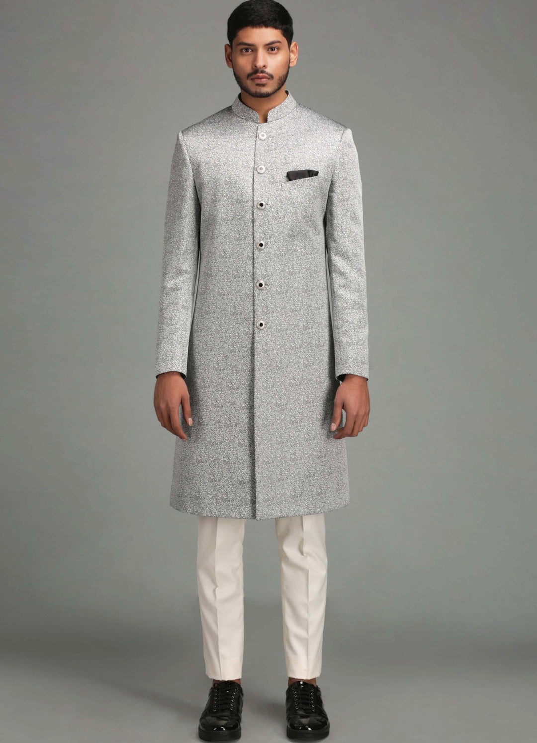 Grey Geometric Design Achkan Set Chatenya Mittal - Fabilicious Fashion