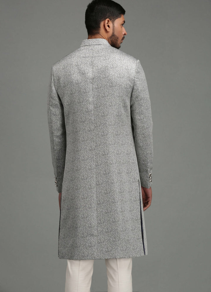 Grey Geometric Design Achkan Set Chatenya Mittal - Fabilicious Fashion