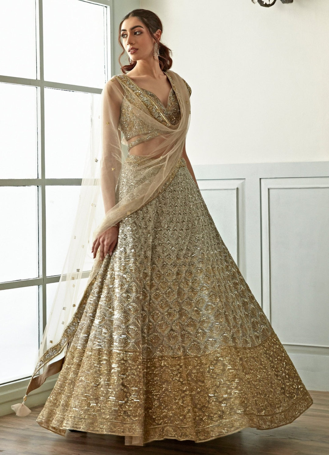 Grey Gold Organza Lehenga Set Studio Iris - Fabilicious Fashion