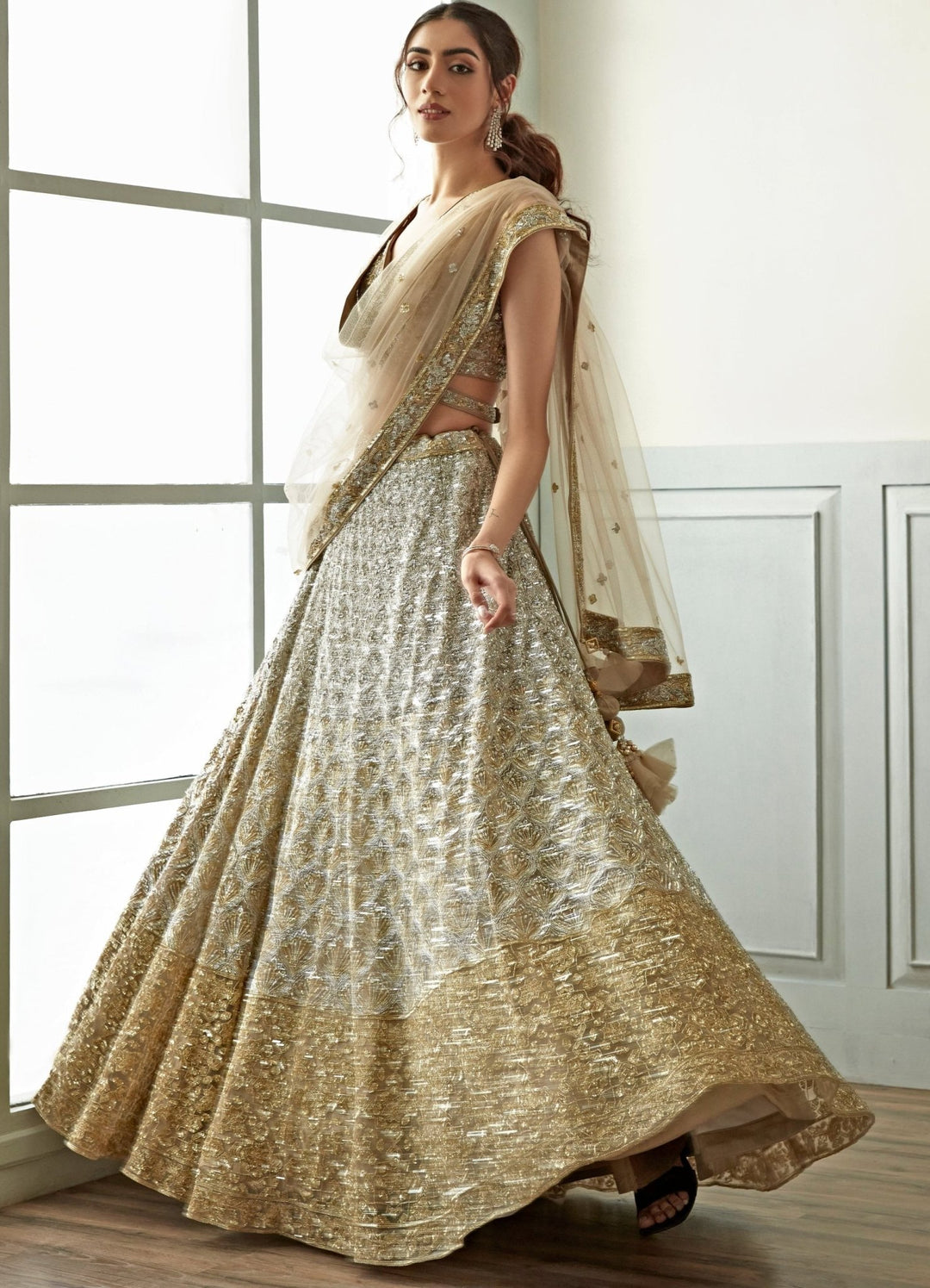 Grey Gold Organza Lehenga Set Studio Iris - Fabilicious Fashion