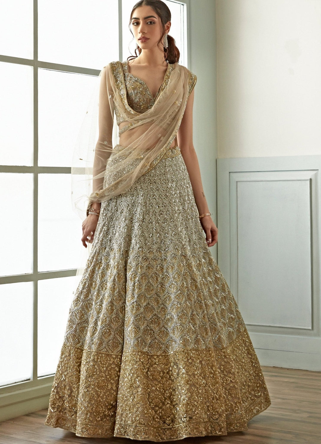 Grey Gold Organza Lehenga Set Studio Iris - Fabilicious Fashion