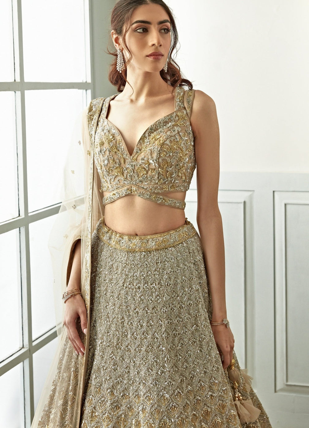 Grey Gold Organza Lehenga Set Studio Iris - Fabilicious Fashion