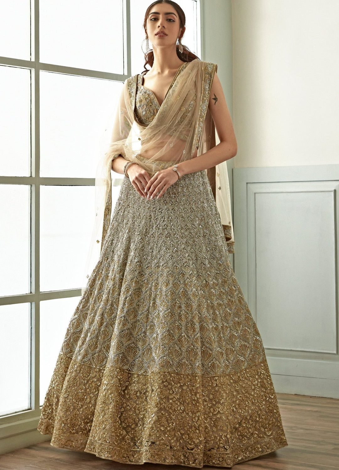 Grey Gold Organza Lehenga Set Studio Iris - Fabilicious Fashion