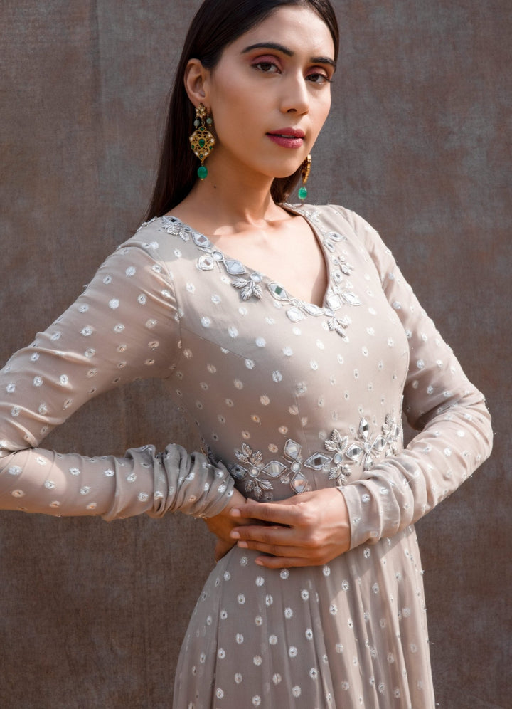 Grey Mirror Anarkali Set Silky Bindra - Fabilicious Fashion