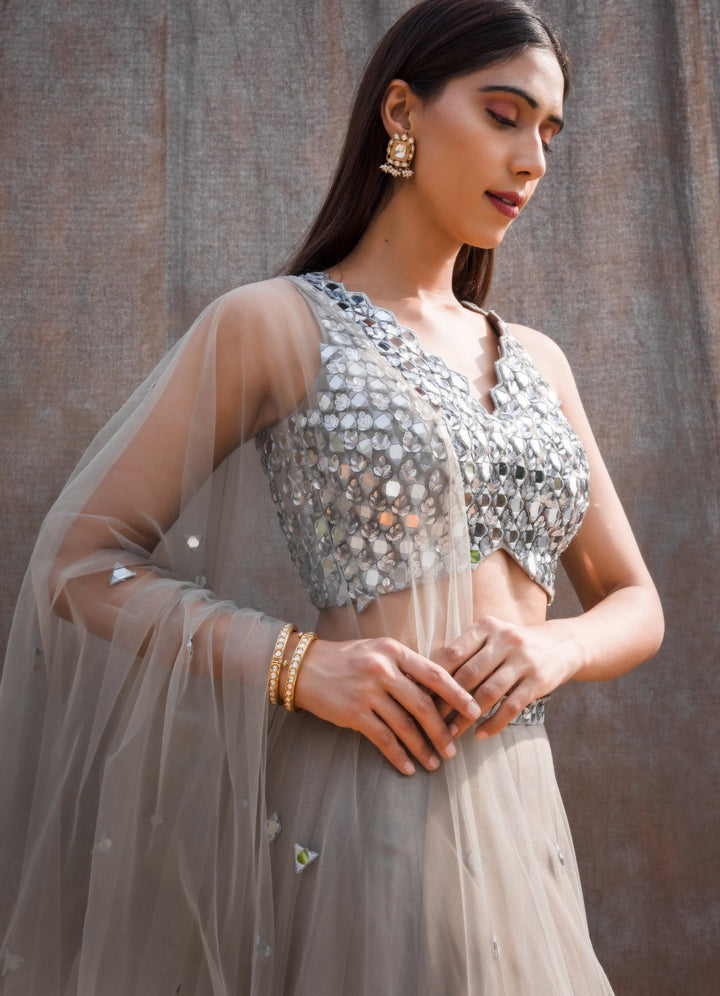 Grey Mirror Lehenga Set Silky Bindra - Fabilicious Fashion