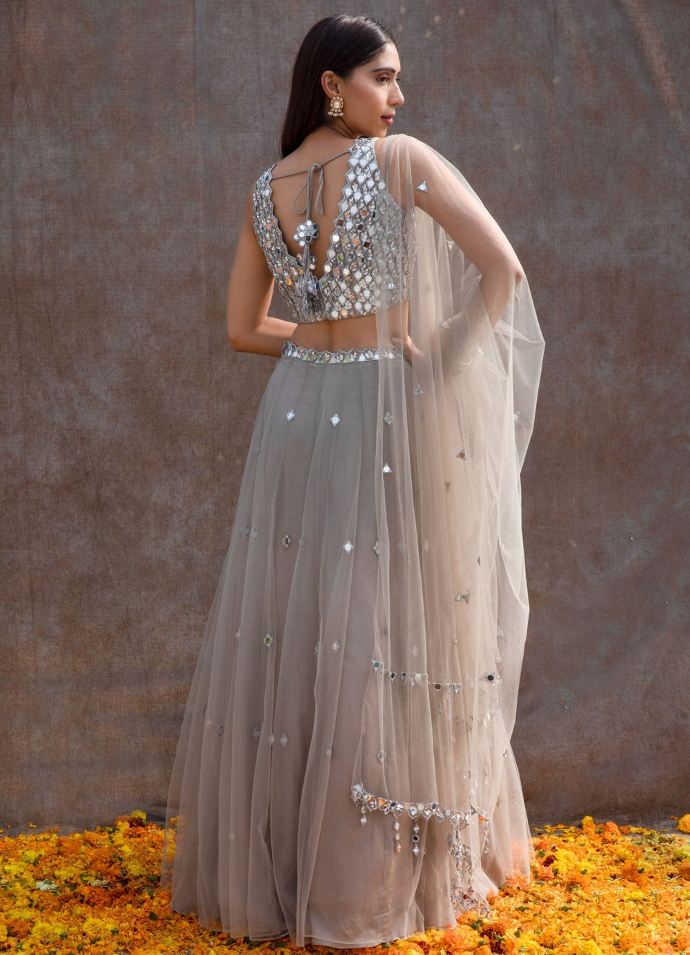Grey Mirror Lehenga Set Silky Bindra - Fabilicious Fashion