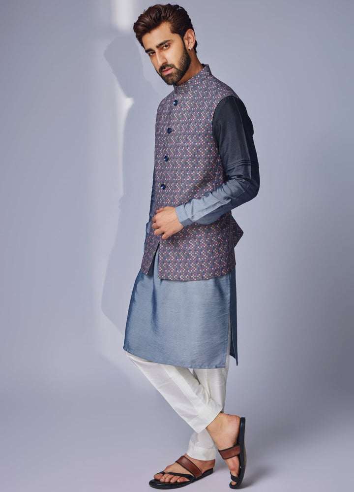 Grey Ombre Shaded Kurta Set With Jacket Chatenya Mittal - Fabilicious Fashion