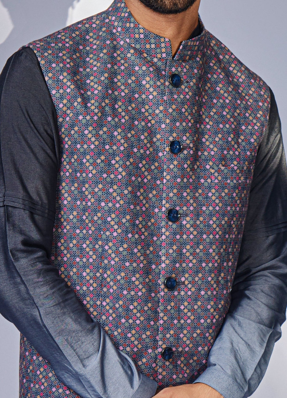 Grey Ombre Shaded Kurta Set With Jacket Chatenya Mittal - Fabilicious Fashion