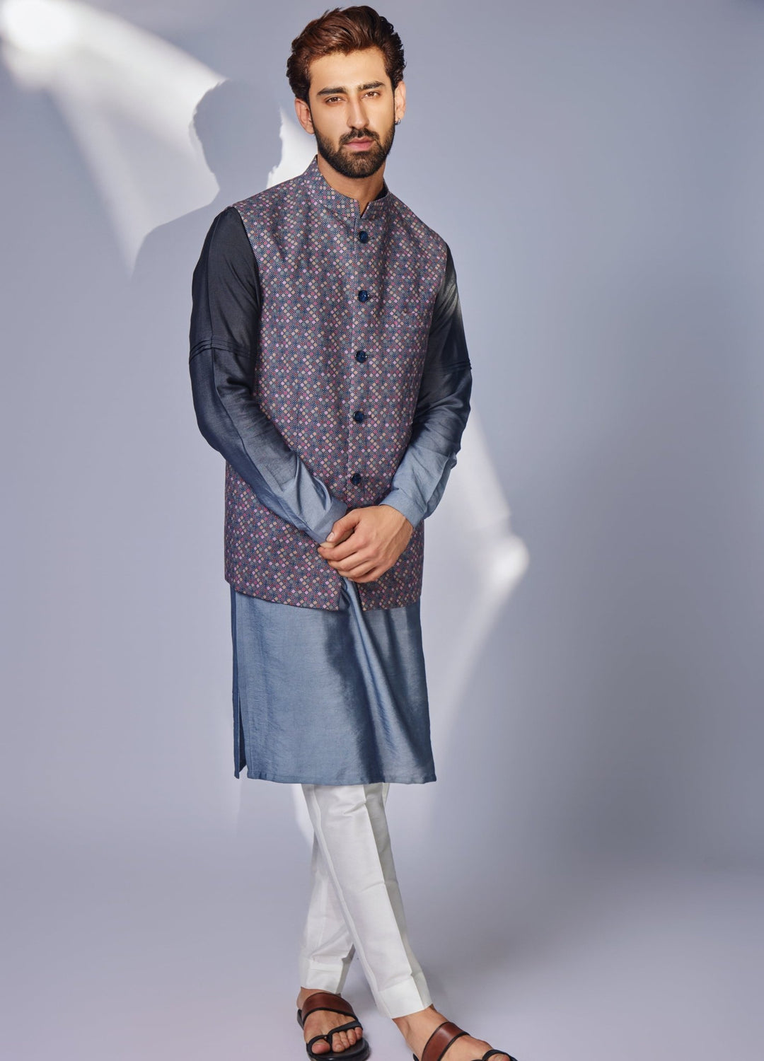 Grey Ombre Shaded Kurta Set With Jacket Chatenya Mittal - Fabilicious Fashion