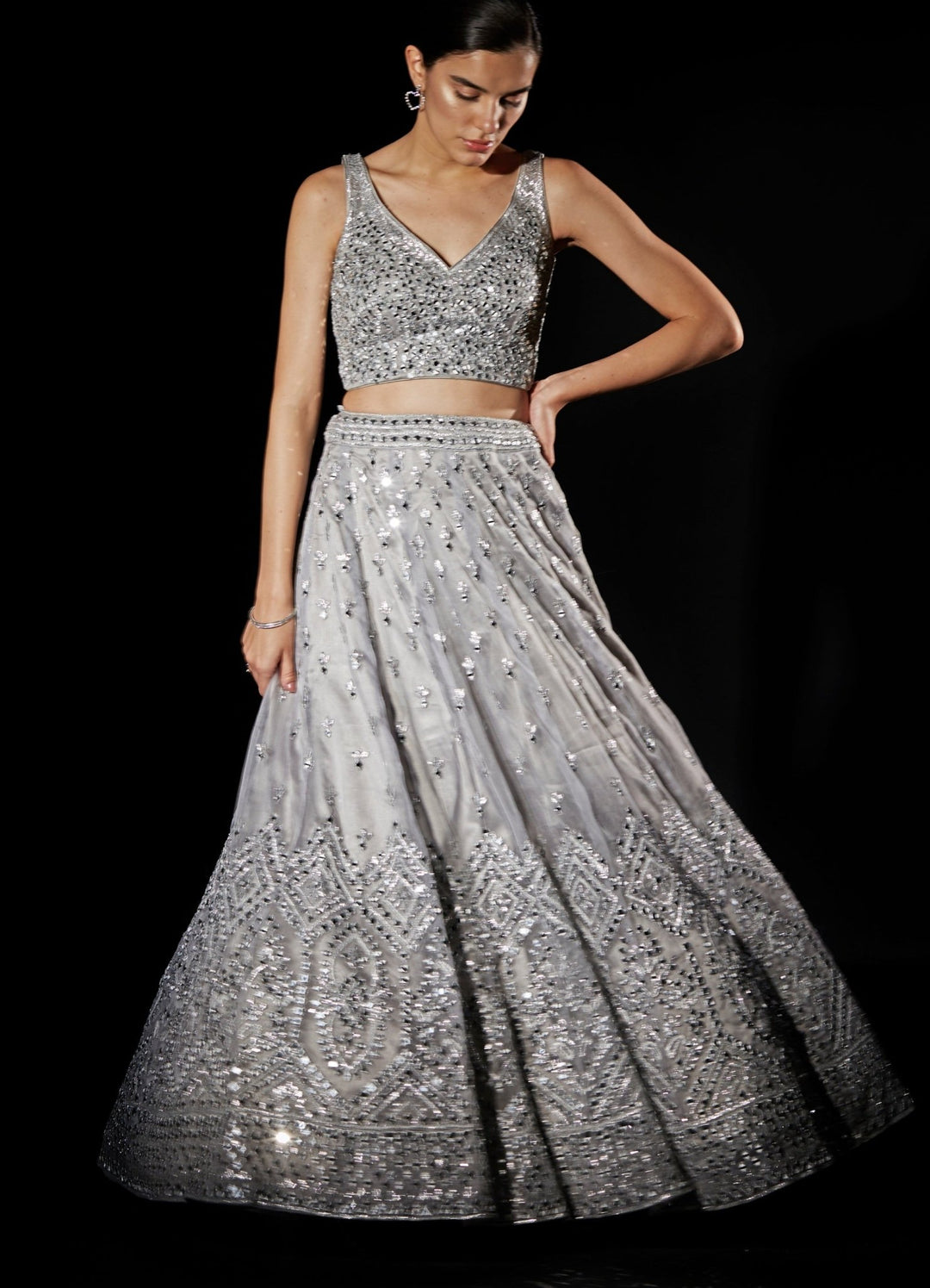 Grey Organza Mirrorwork Lehenga Set Angad Singh - Fabilicious Fashion