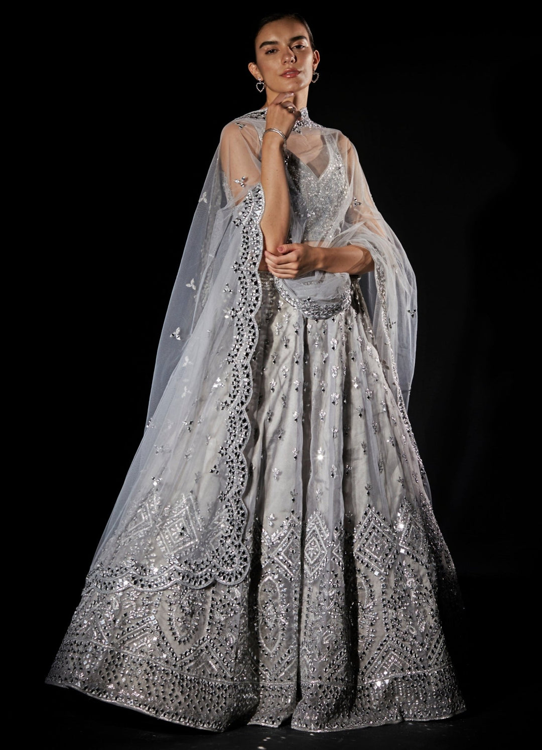 Grey Organza Mirrorwork Lehenga Set Angad Singh - Fabilicious Fashion