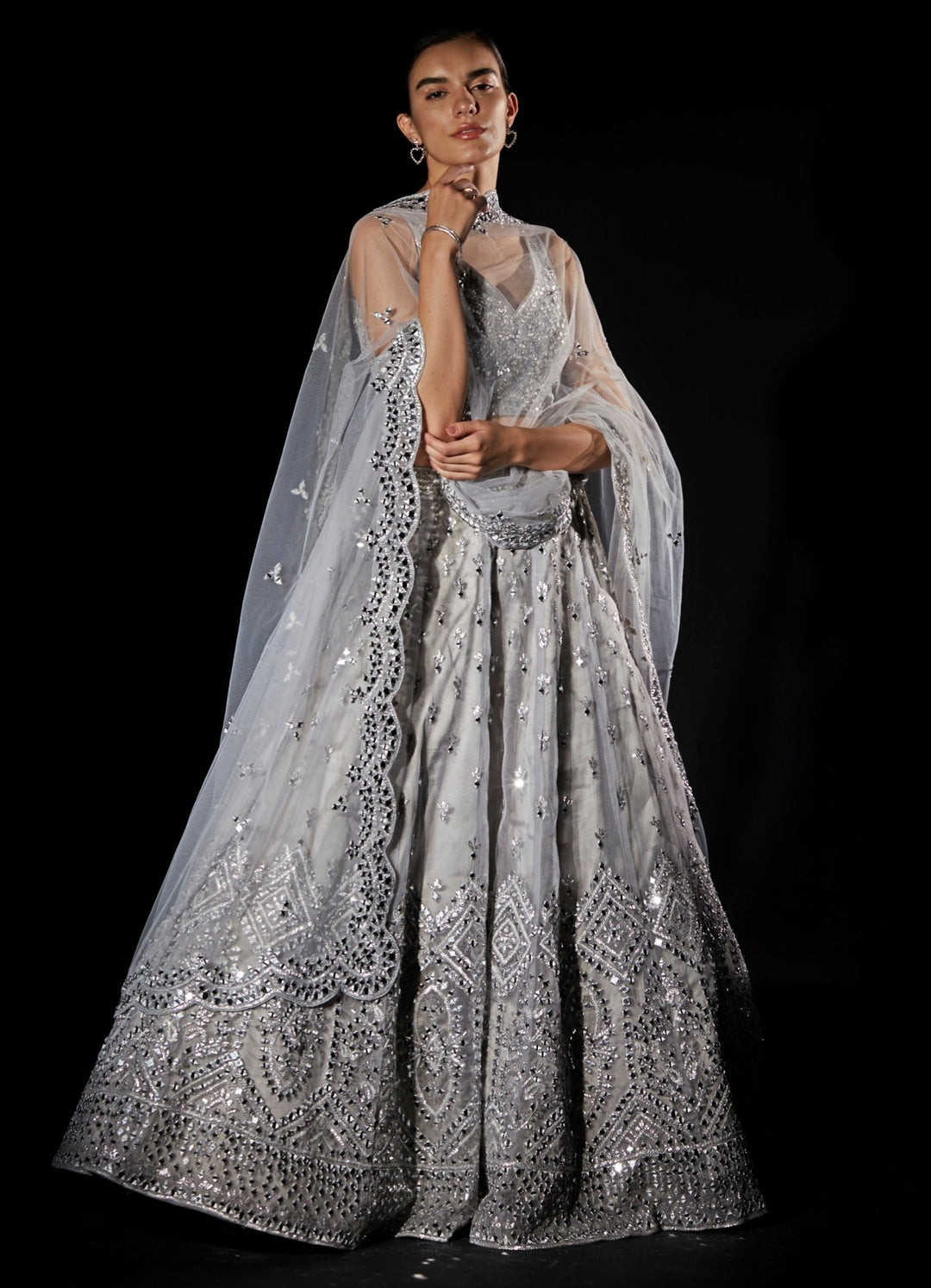 Grey Organza Mirrorwork Lehenga Set Angad Singh - Fabilicious Fashion