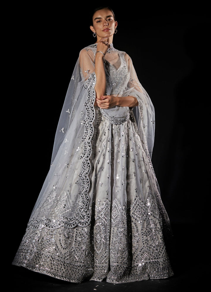 Grey Organza Mirrorwork Lehenga Set Angad Singh - Fabilicious Fashion
