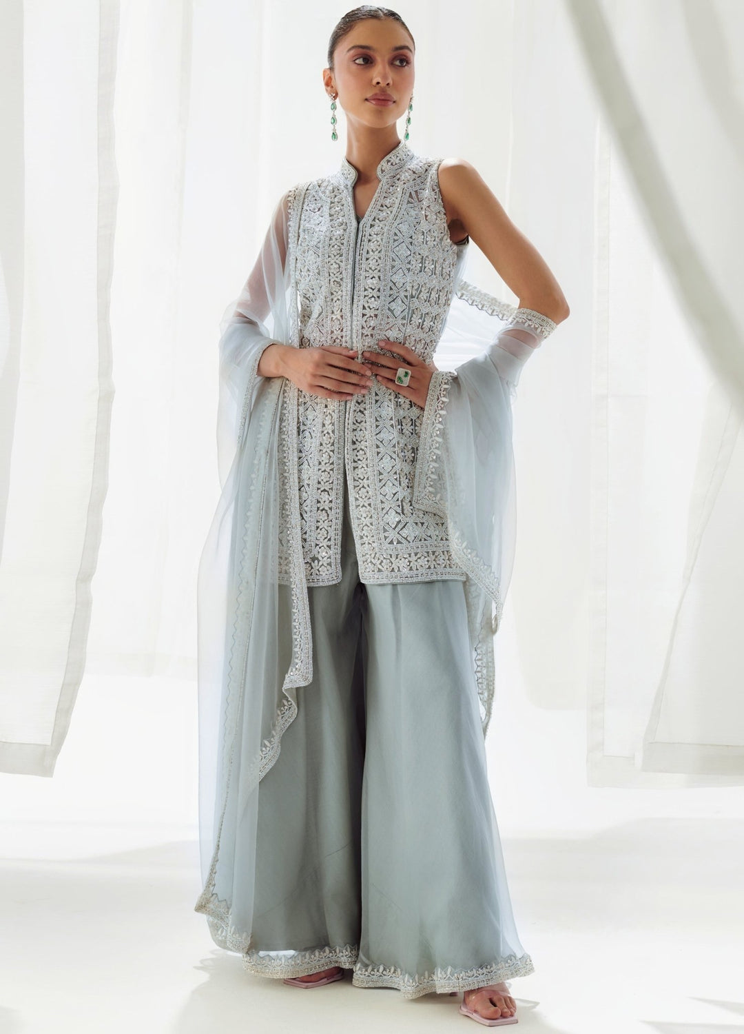 Grey Organza Sharara With Embellished Kurta And Dupatta Suhino - Fabilicious Fashion