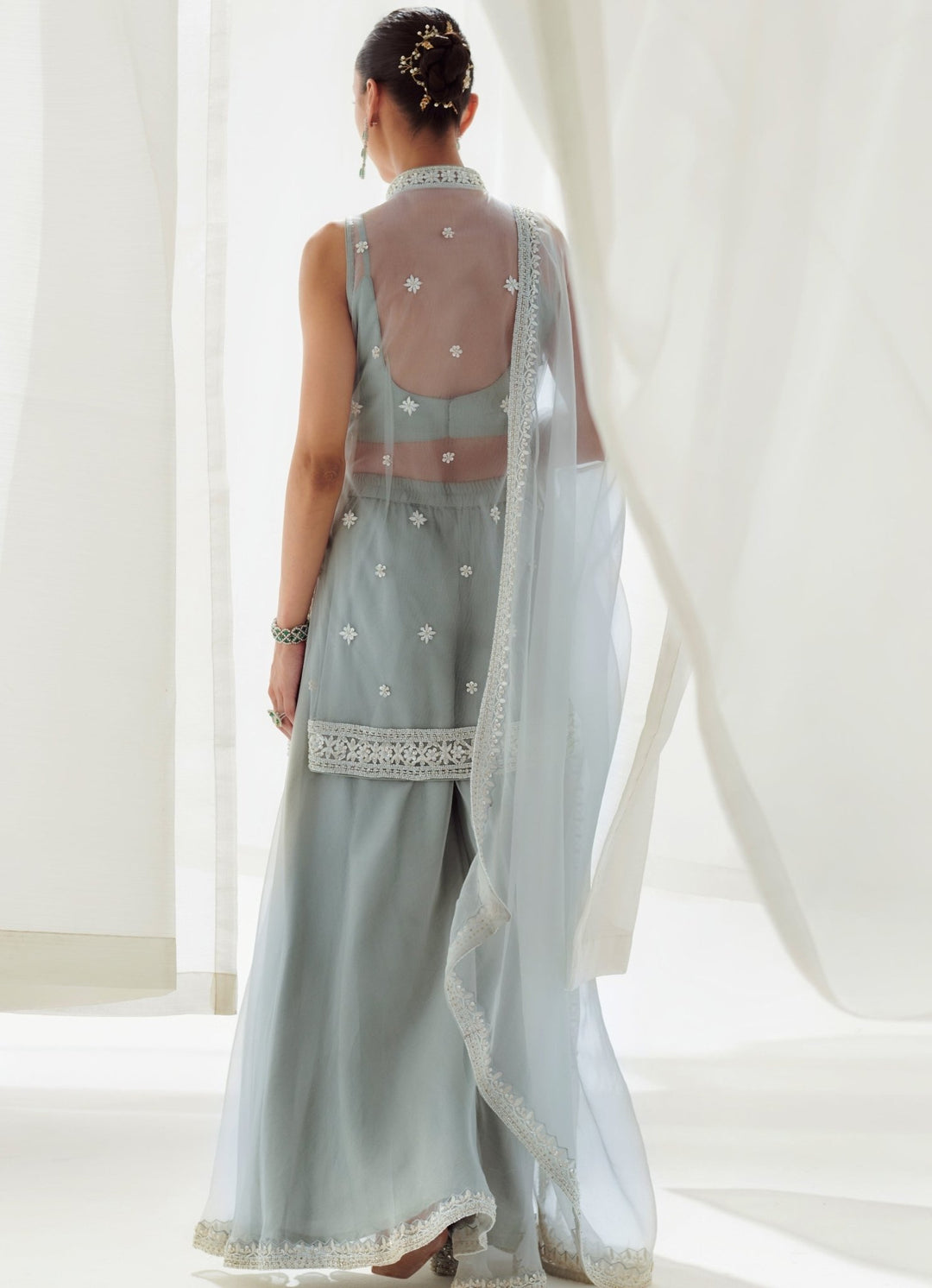 Grey Organza Sharara With Embellished Kurta And Dupatta Suhino - Fabilicious Fashion