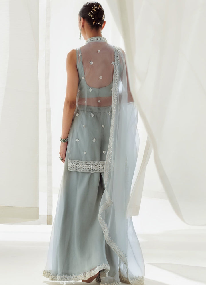 Grey Organza Sharara With Embellished Kurta And Dupatta Suhino - Fabilicious Fashion