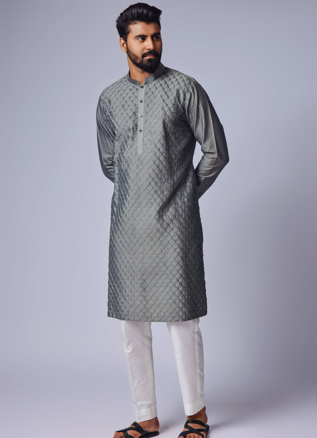 Grey Pintex Kurta Set Chatenya Mittal - Fabilicious Fashion