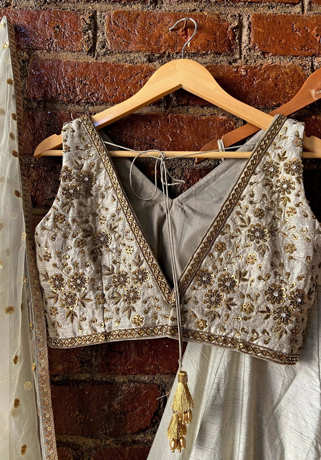 Grey Raw Silk Embroidered Lehenga Set Priti Sahni - Fabilicious Fashion
