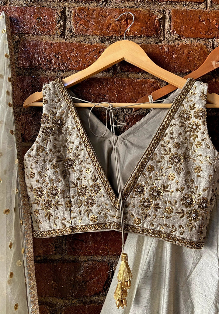 Grey Raw Silk Embroidered Lehenga Set Priti Sahni - Fabilicious Fashion
