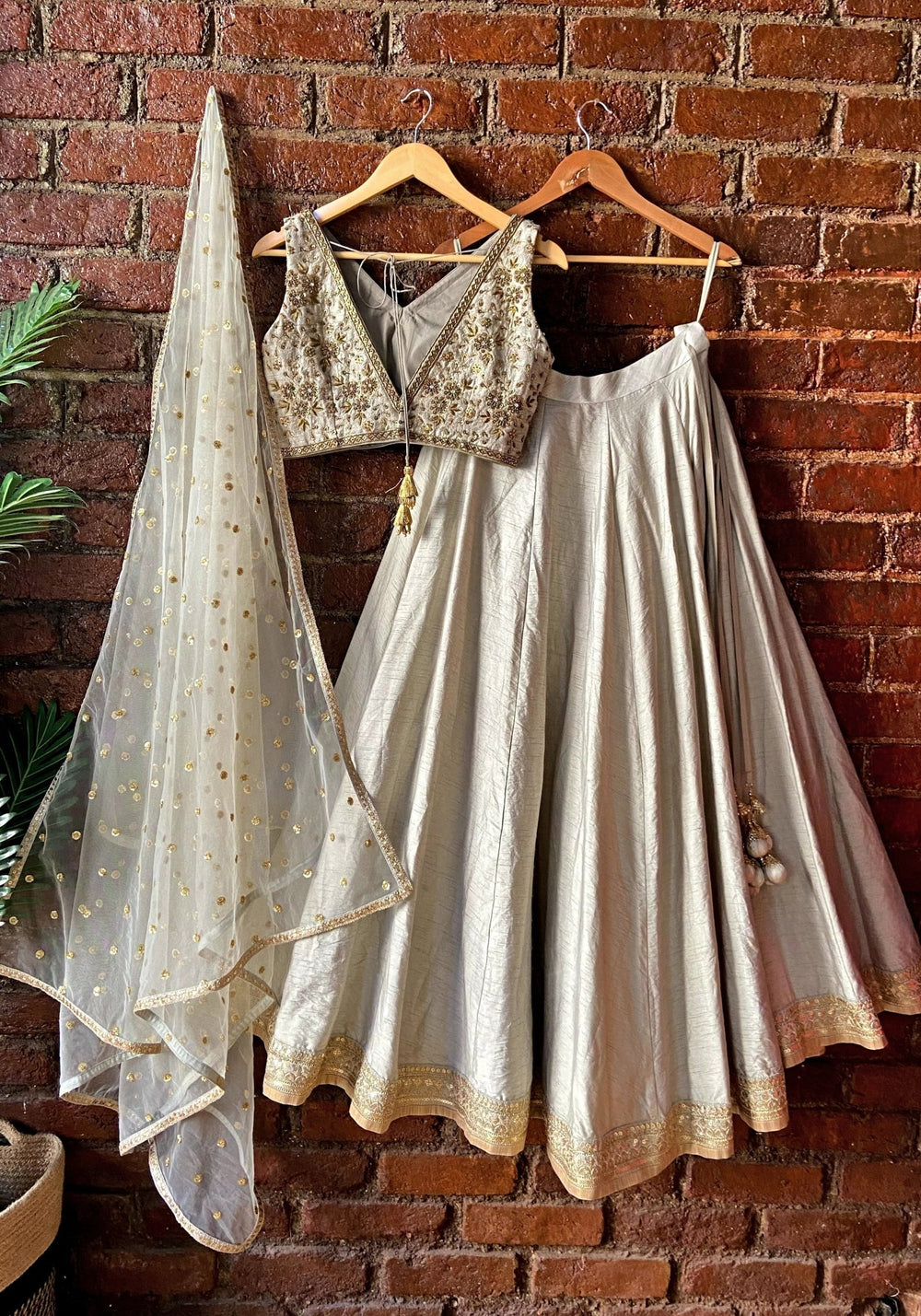 Grey Raw Silk Embroidered Lehenga Set Priti Sahni - Fabilicious Fashion